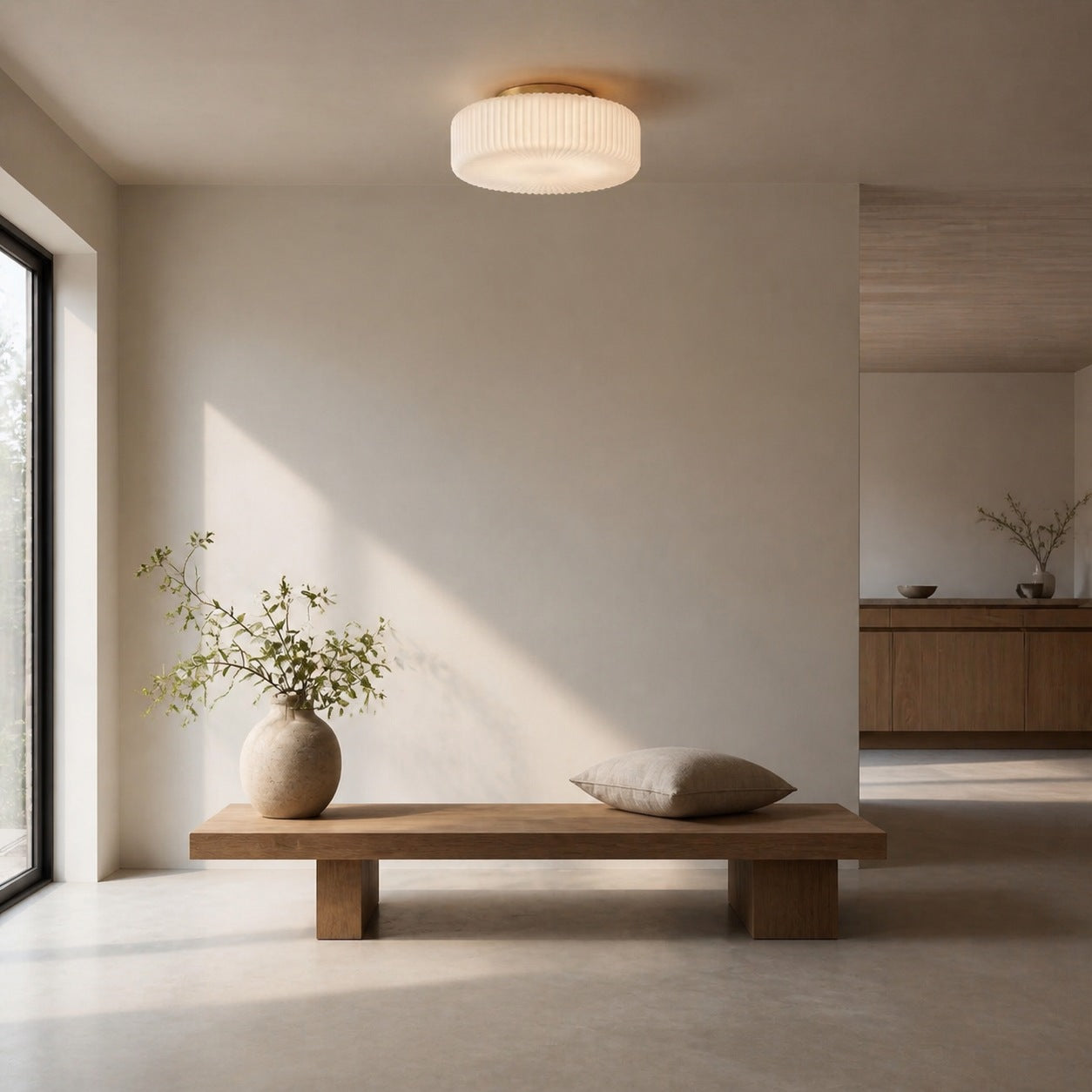 Lunorib Contemporary Opaline Glass Ceiling Fixture - Textured Ribbed Metal Lighting for Living Areas