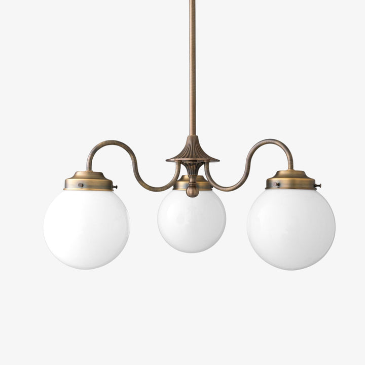 Glorica Glass Vintage Globe Chandelier - Brass 3-Light Frosted Glass Hanging Fixture
