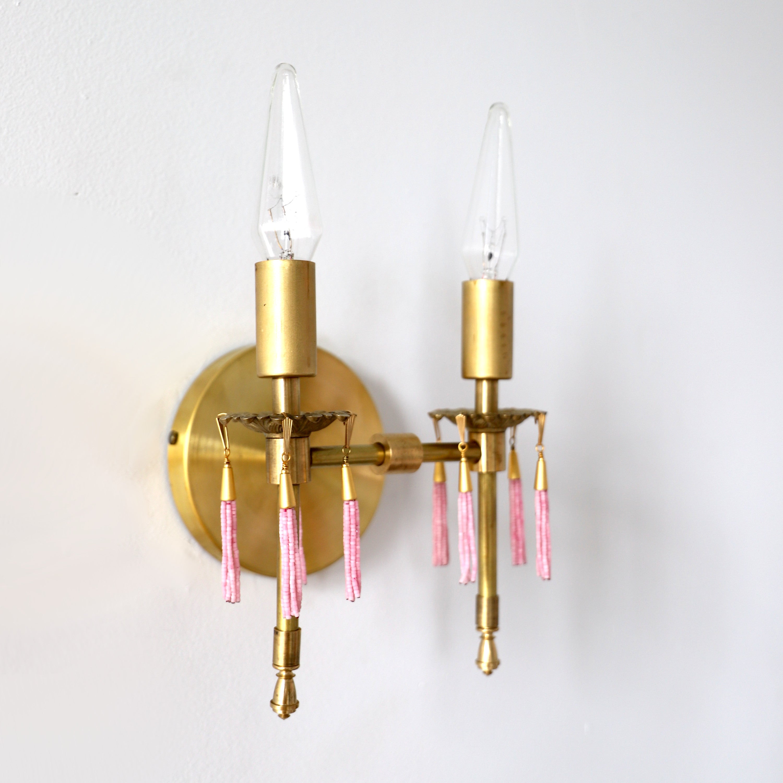 Antique Style Victorian Double Brass Wall Lamp - Sconce With Tassels