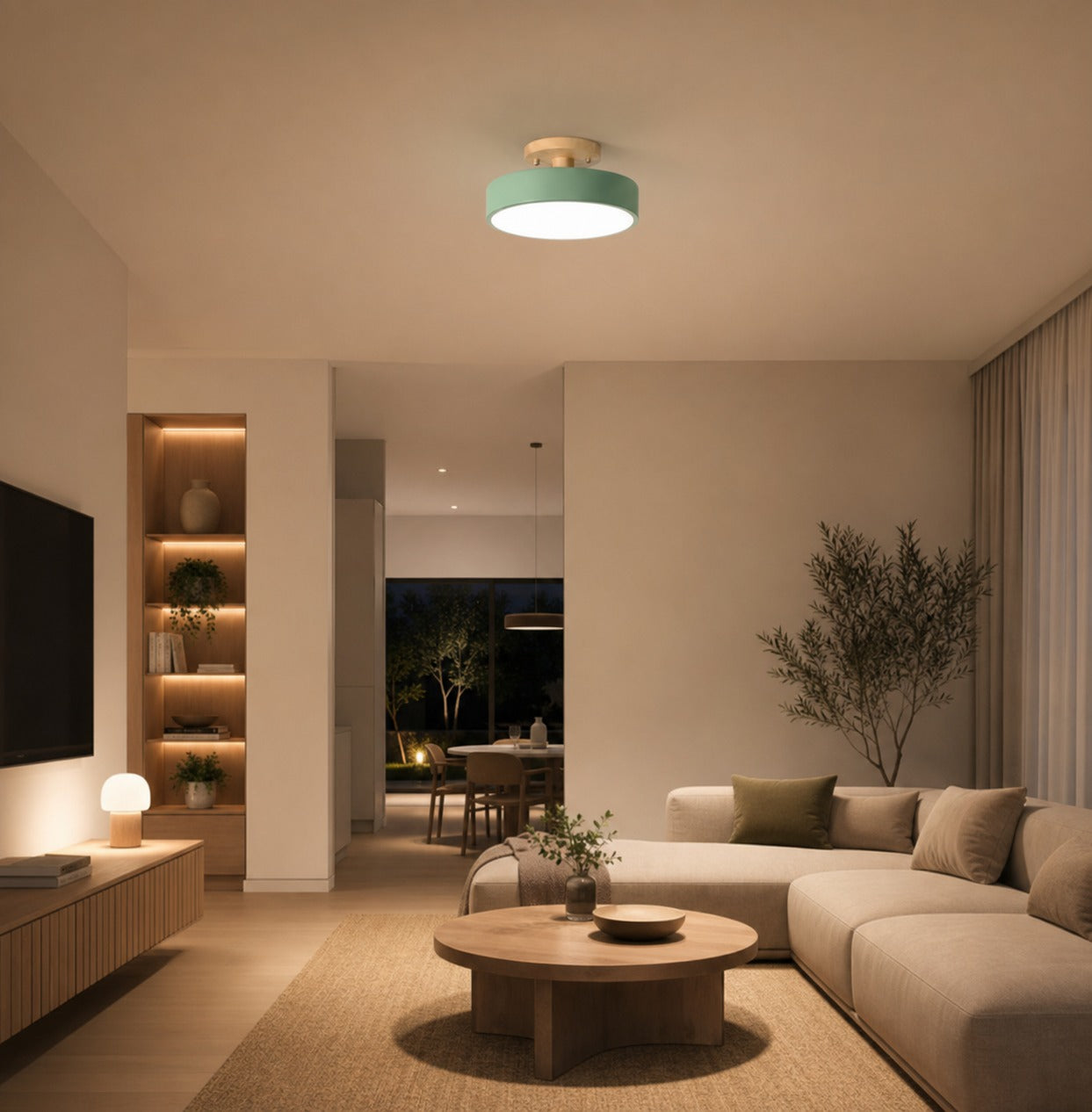 Macaroq Round Ceiling Light – Modern Wood and Acrylic for Bedroom
