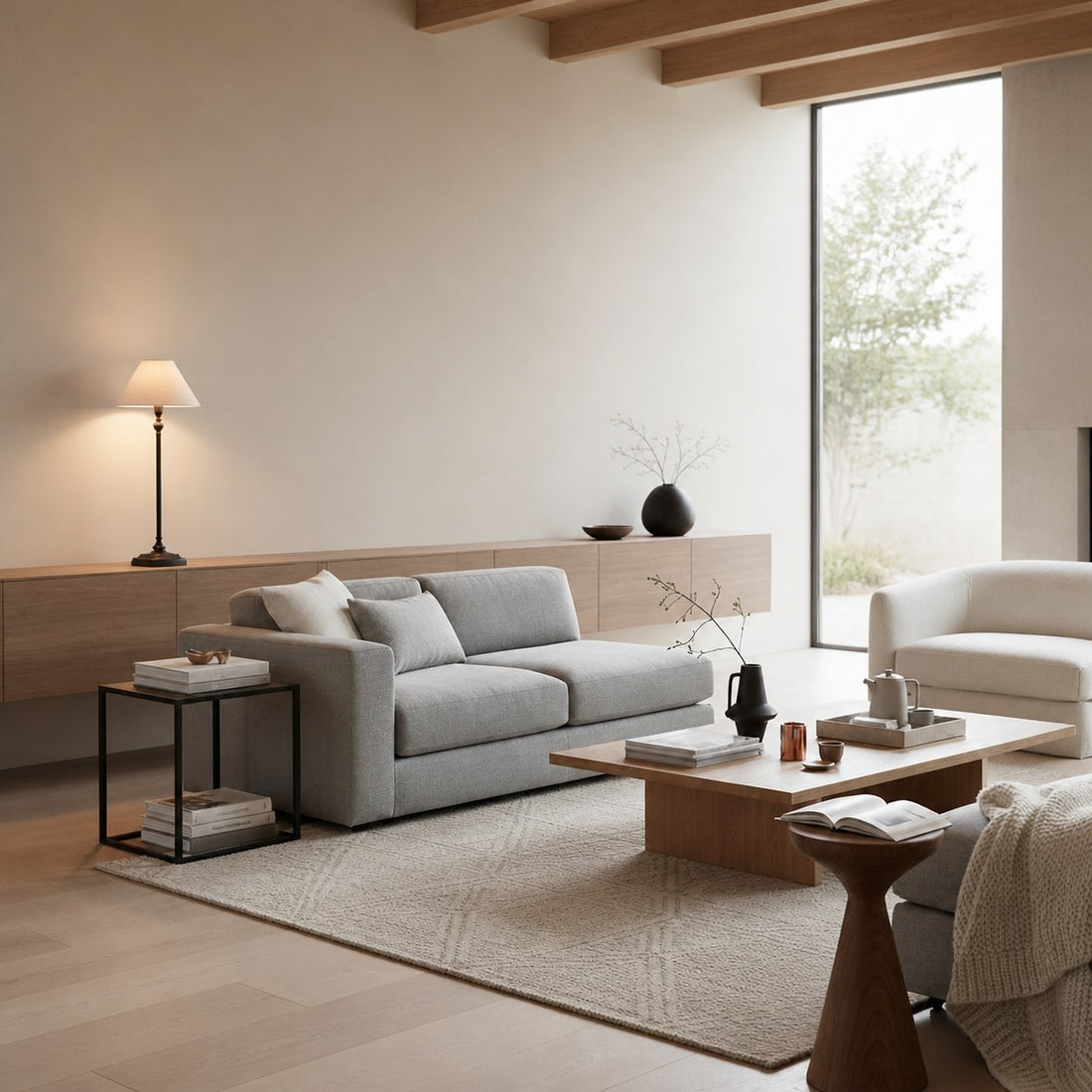 Zevatik Table Lamp with Slim Stem and Linen Shade for Bedside Lighting