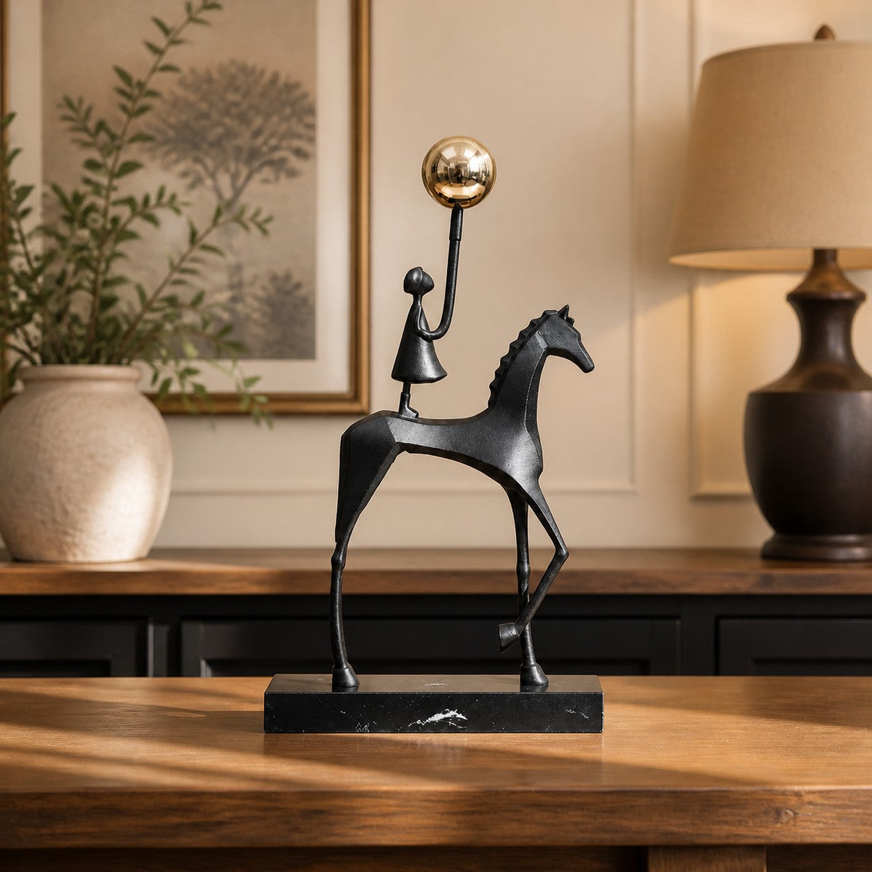 Equora sculptural horse and girl figurines in a styled interior