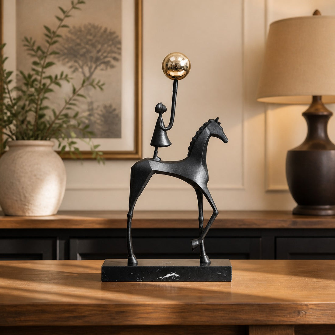 Equora sculptural horse and girl figurines in a styled interior