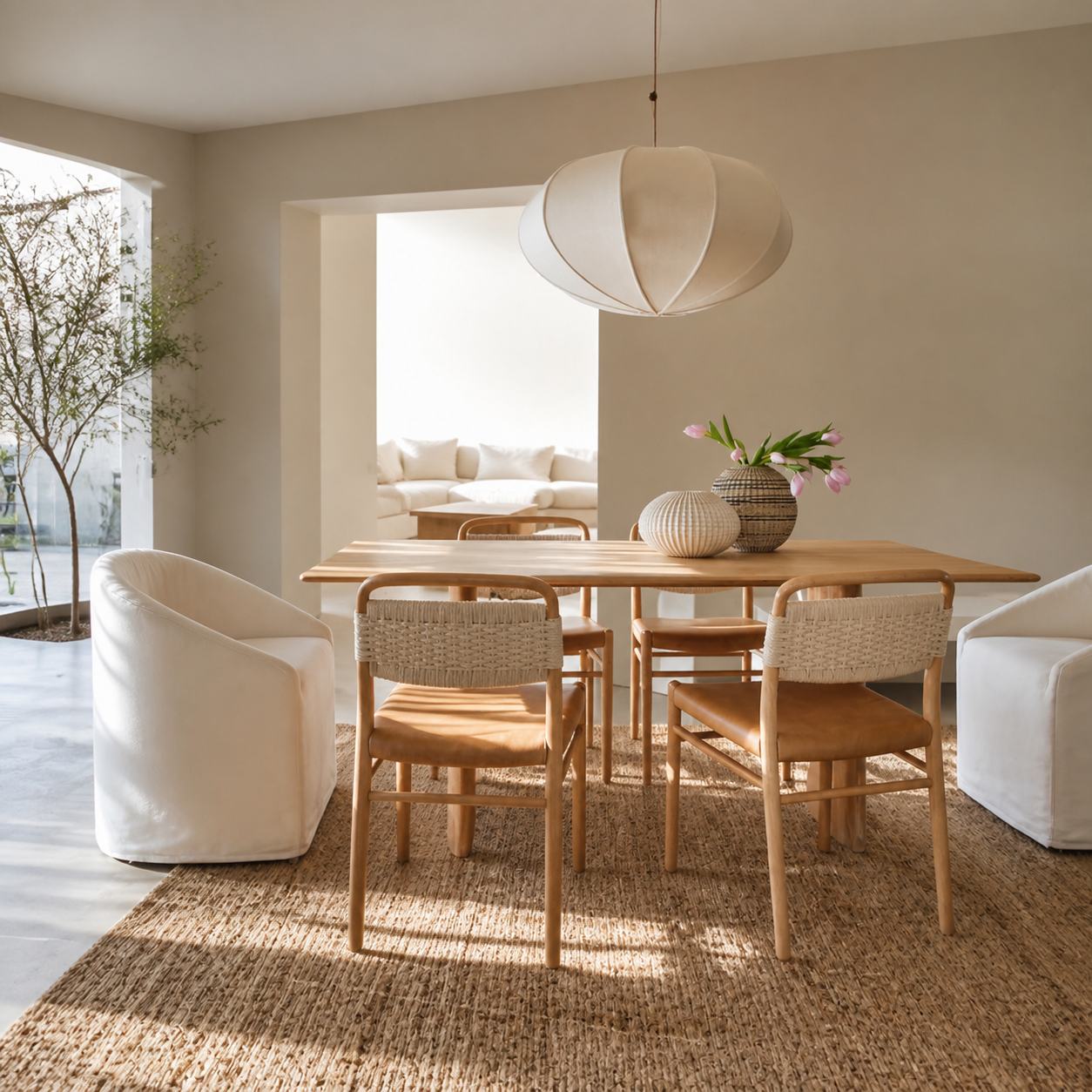 Alvian Pendant Light - Linen Shade with Adjustable Height for Cozy Dining