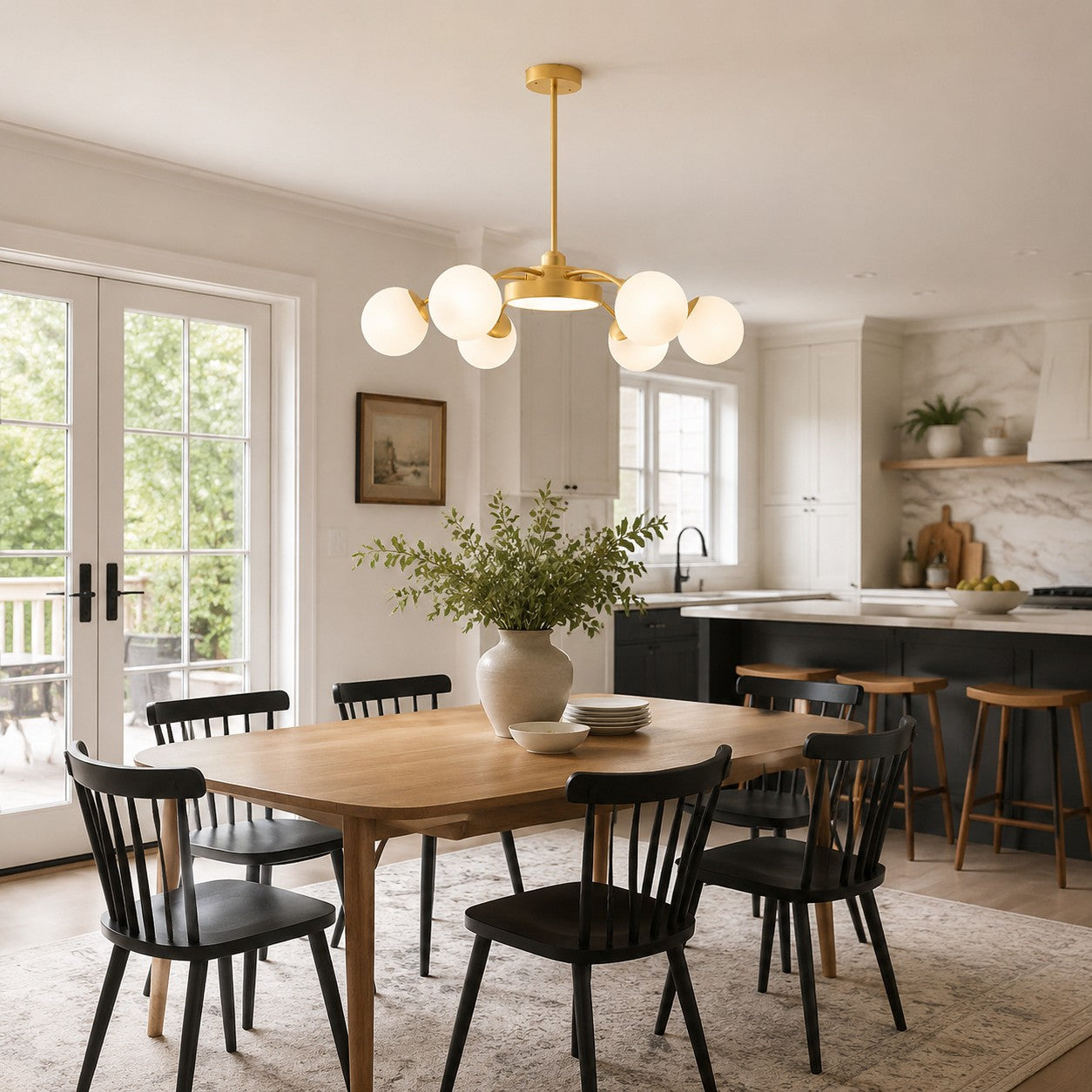 Modern Milk Glass Globe Chandelier