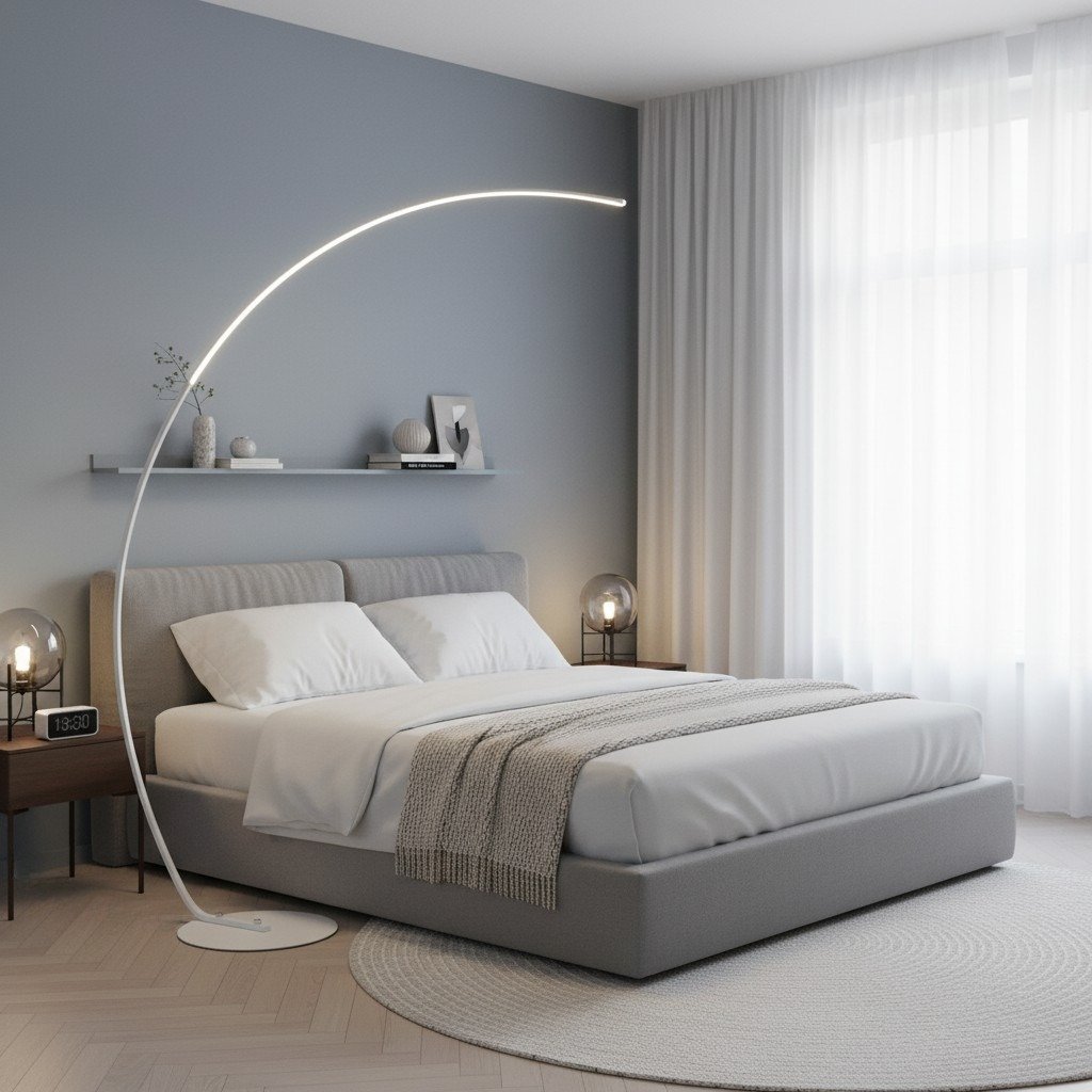 Lirra Minimal Curved Floor Lamp – Elegant Metal Accent for Living Spaces