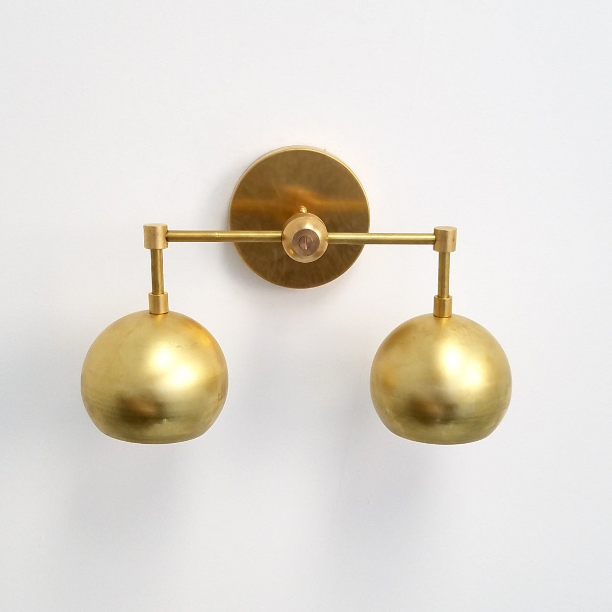 Raw Brass Wall Light - Double Ball Gold Metal Vanity Wall Sconce