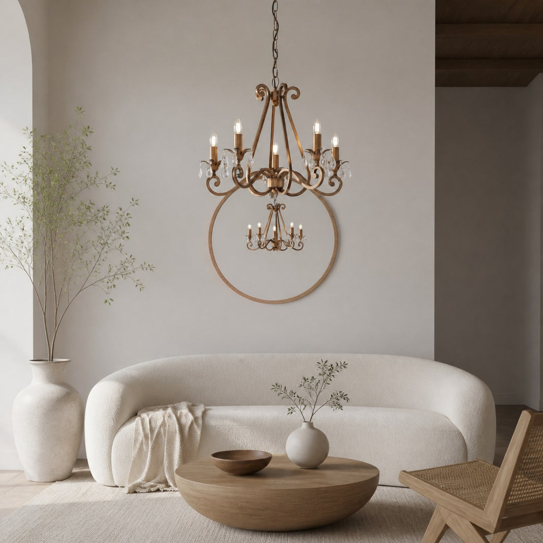 Talonis Crystal Chandelier - Traditional Candle-Style Brass and Nickel for Living Room and Dining Room