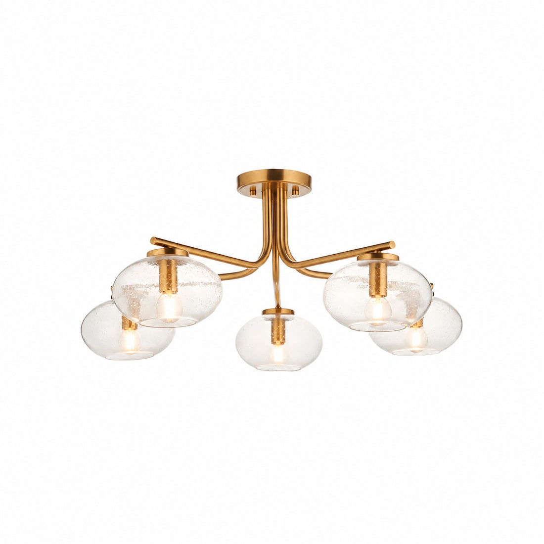 Bublaris Bubble-Glass Semi-Flush Ceiling Light - Curved Brass Arms for Living Room or Hallway