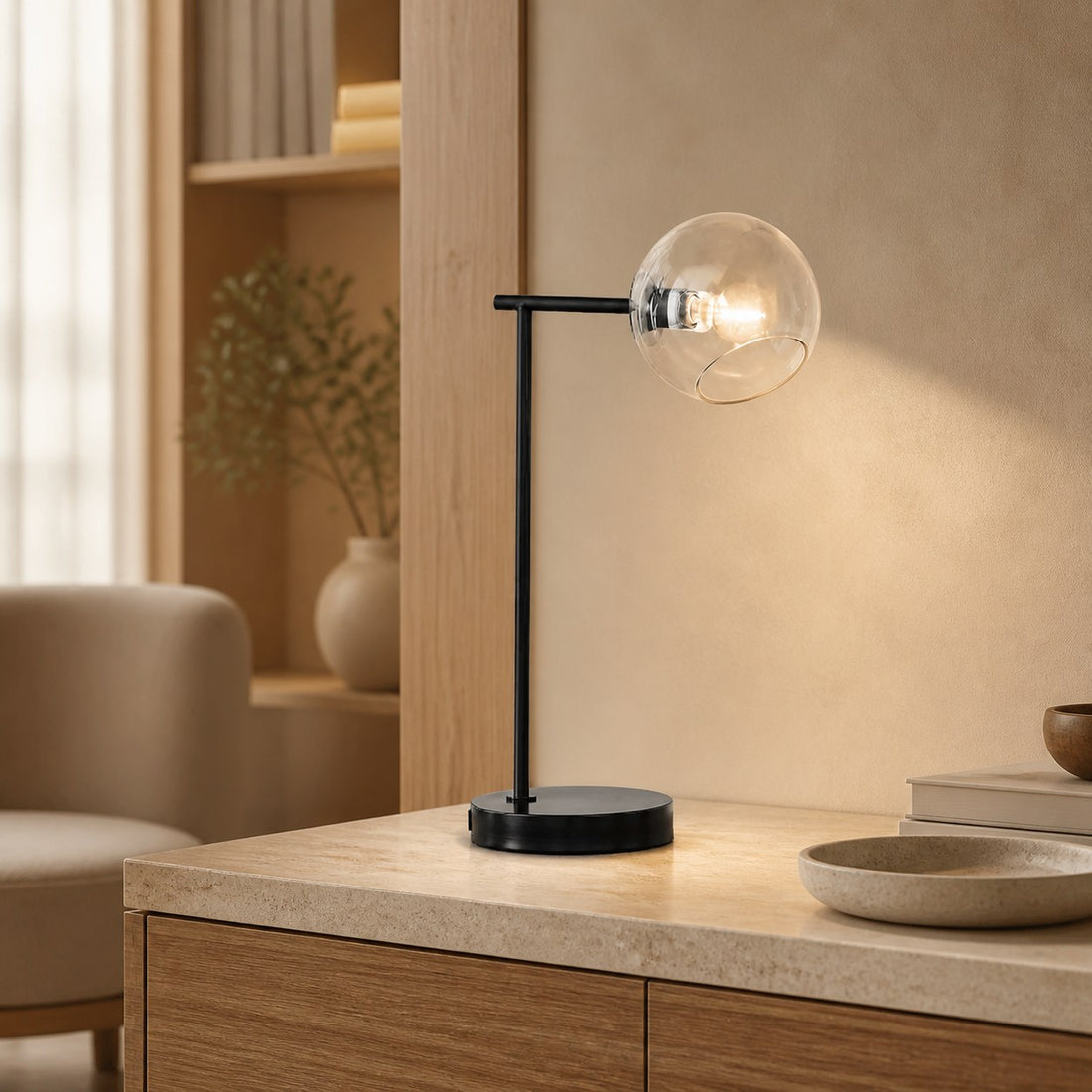 Brina Glass USB Table Lamp - Modern Bedside Desk Light with Style