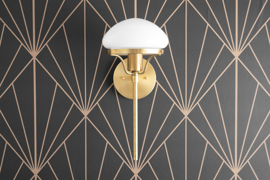 Ornato Luxe Modern Art Deco Wall Light - Opal Glass Globe Sconce - Brass or Black