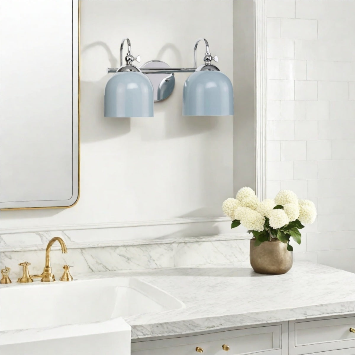 Farmhouse Metal Shade Bath Vanity Light - Chrome Polished Wall Sconce