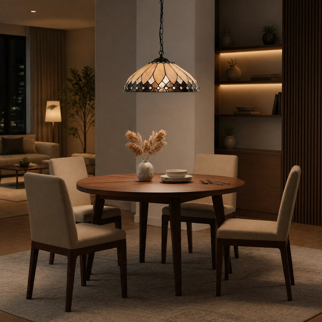 TF Brooklyn Pendant Light – Pendant Light with Geometric Stained Glass Art Deco Style for Dining Rooms