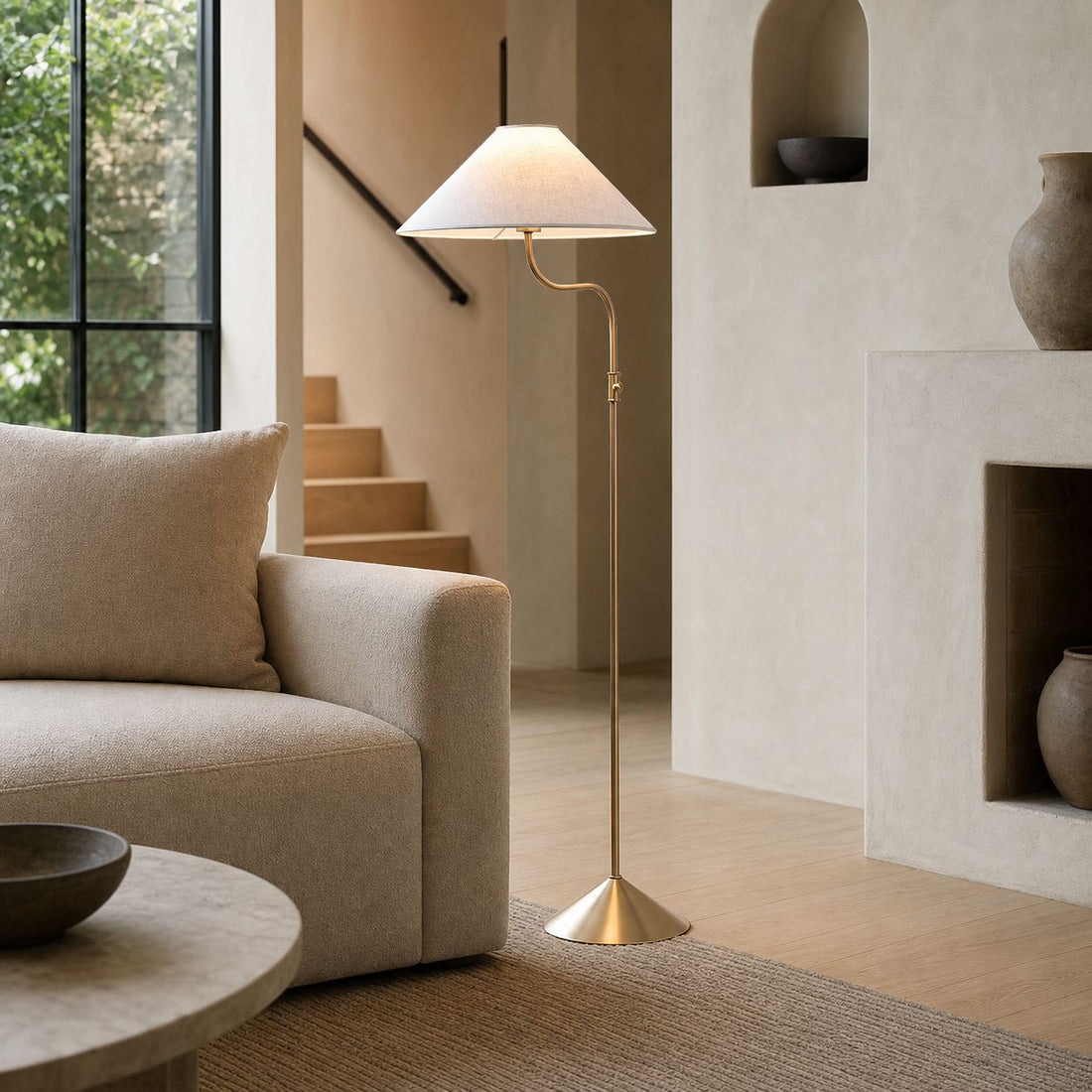 Fibura Elegant Floor Lamp Linen Shade Champagne Bronze – Add Warmth