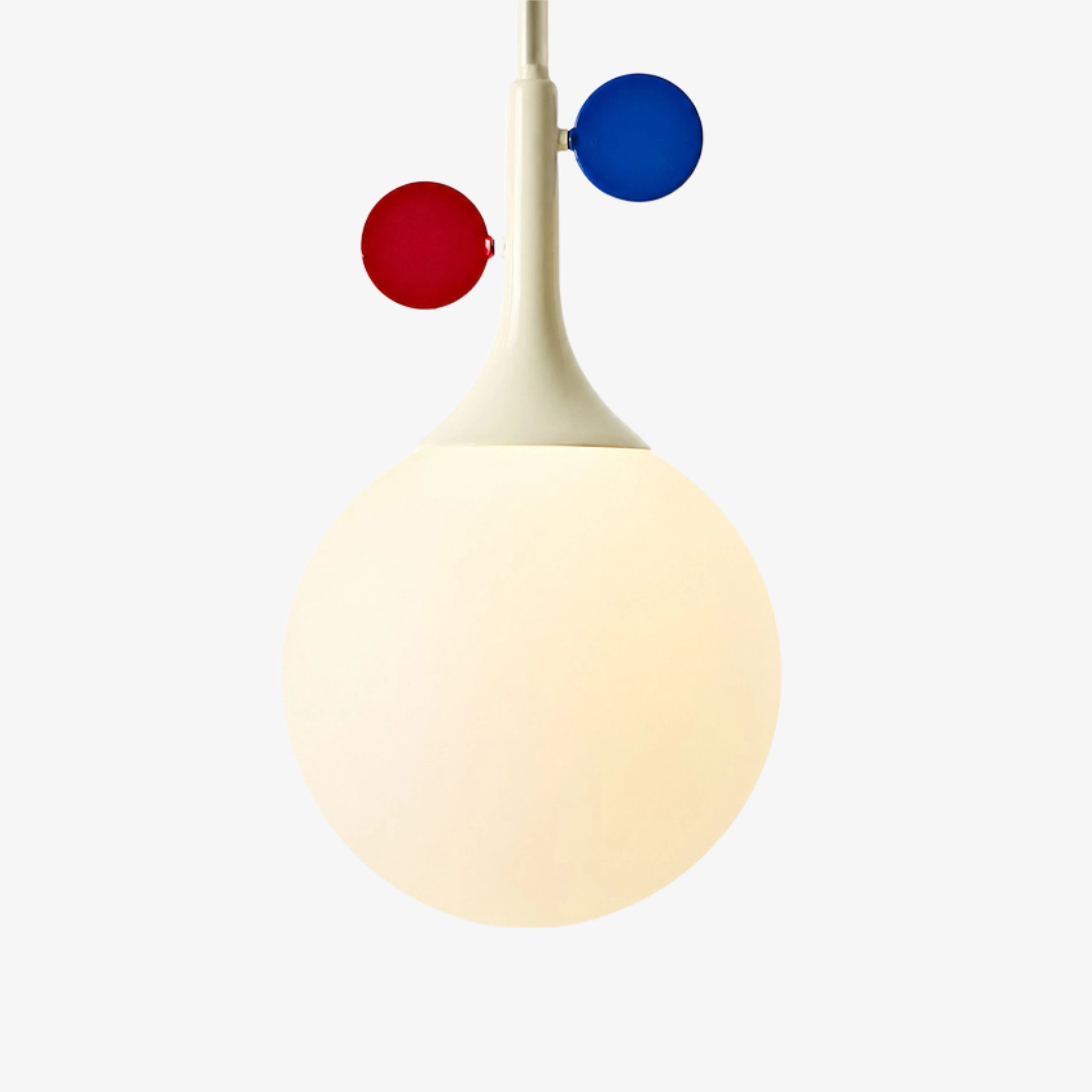 Cream globe and red-blue orbit accents detail