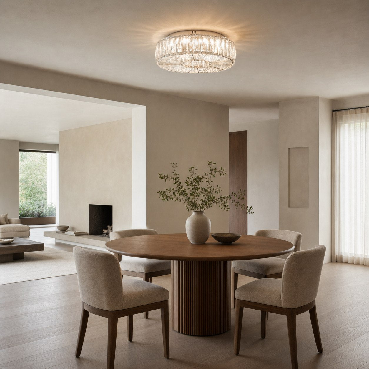 Clereon Elegant Round Flush Mount Ceiling Light – Modern Glass Design for Living Room