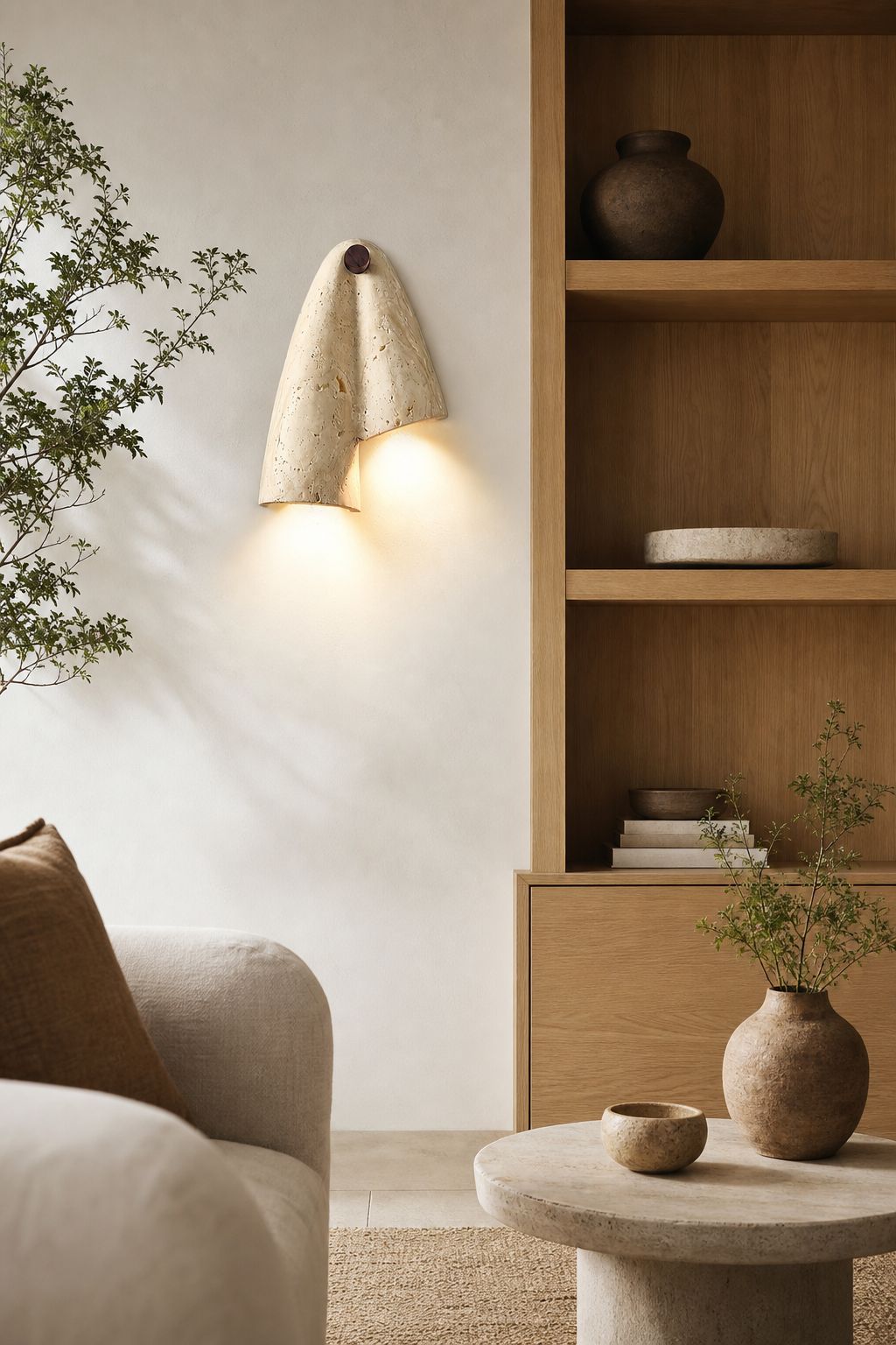 Travertine Wall Lamp – Minimalist Stone Sconce Decorative Lighting for Living Room