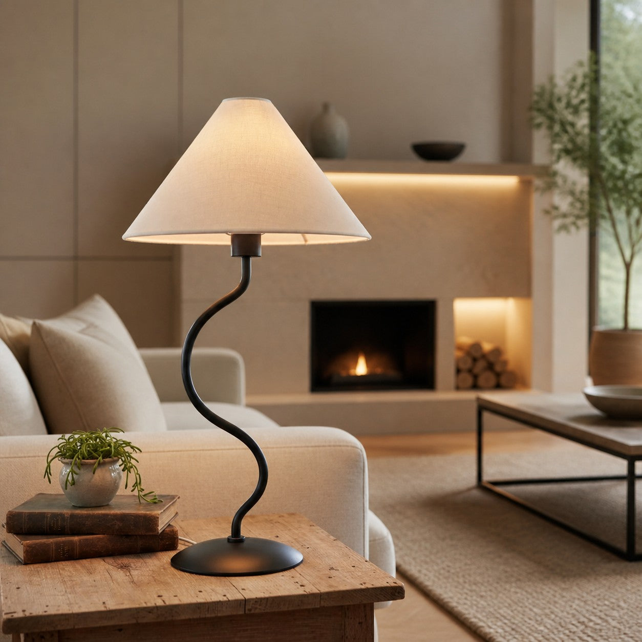 Rivlox Modern Geometric Fabric Table Lamp - Angled Zigzag Pattern for Office Lighting