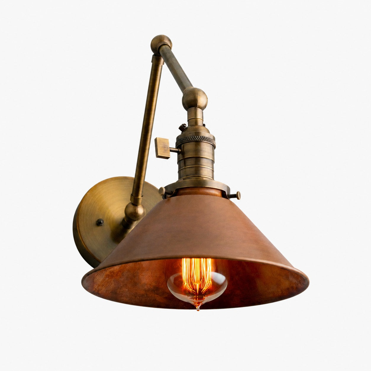 Conique Metal Industrial Wall Sconce with Adjustable Arm - Vintage Copper Cone Shade for Task Lighting