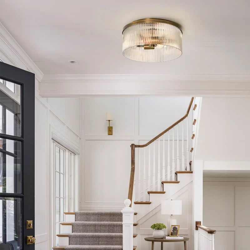 Cooper Ribbed Glass Flush Mount Ceiling Lamp -  Drum Crystal Light