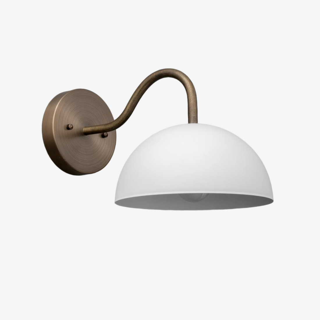 Curva Metal  Industrial Wall Sconce - Curved Brass Arm - Hammered Dome Light Fixture