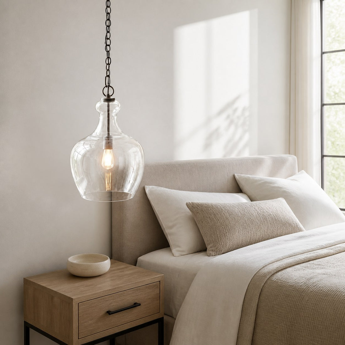 Lirra Hand Blown Glass Hanging Light – Industrial Style for Living Rooms and Entryways U11