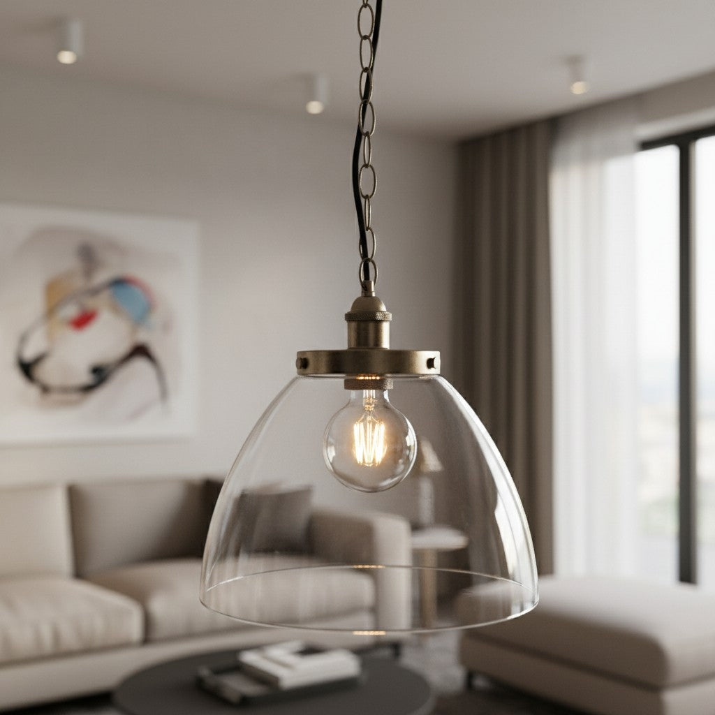 Novera Art Deco Dome Adjustable Height Glass Shade Pendant Light - Living Room