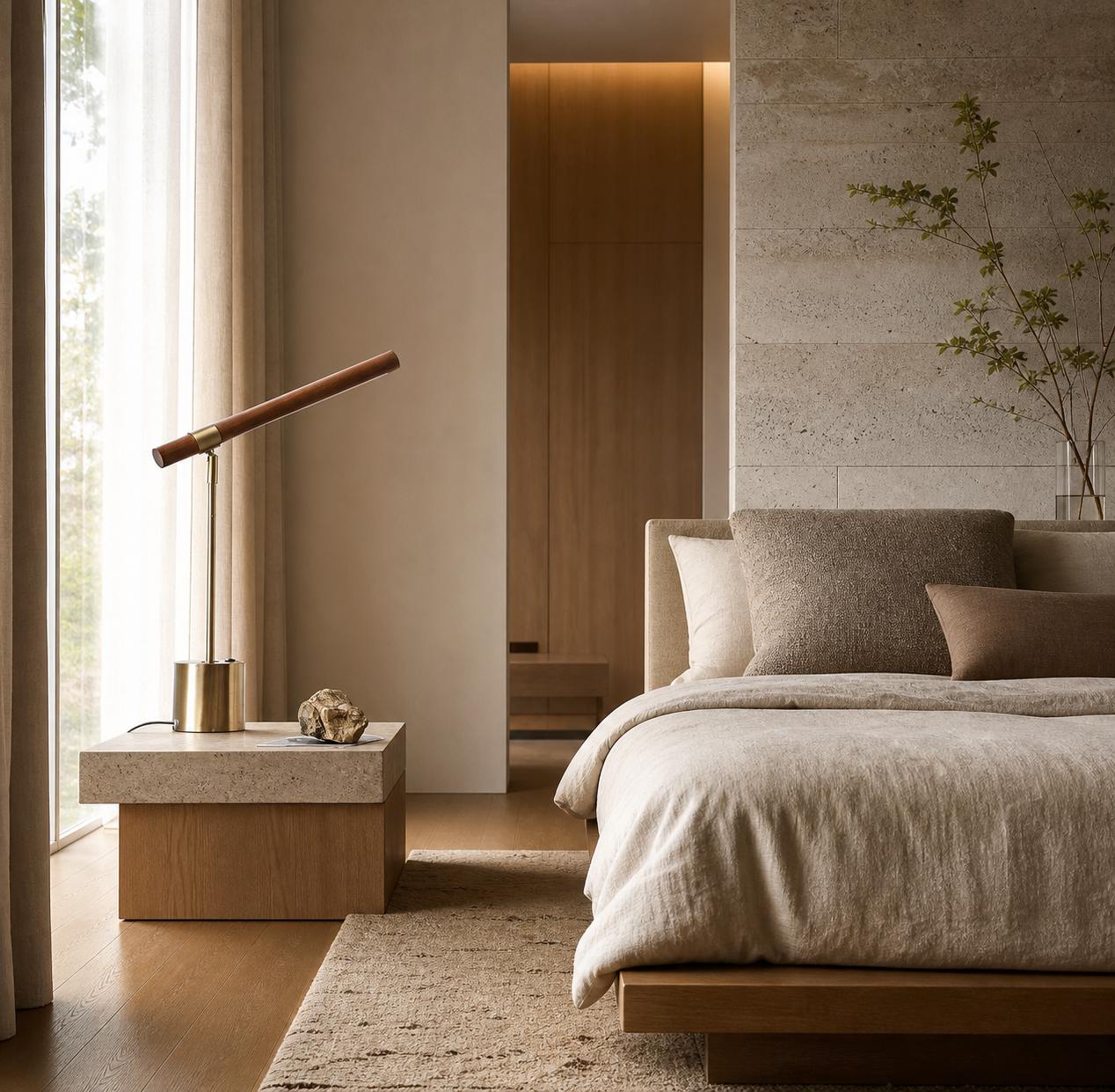 Moss Modern Linear Wood LED Table Lamp – Adjustable Swivel, USB Charging