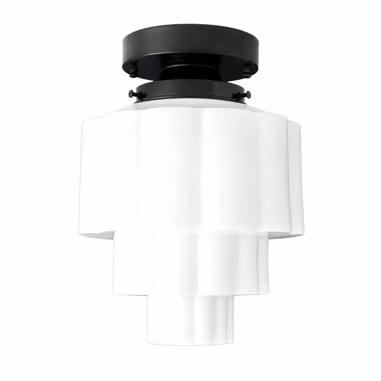 Geotower Glass Brass Ceiling Light – Art Deco Ribbed Globe Flush Mount