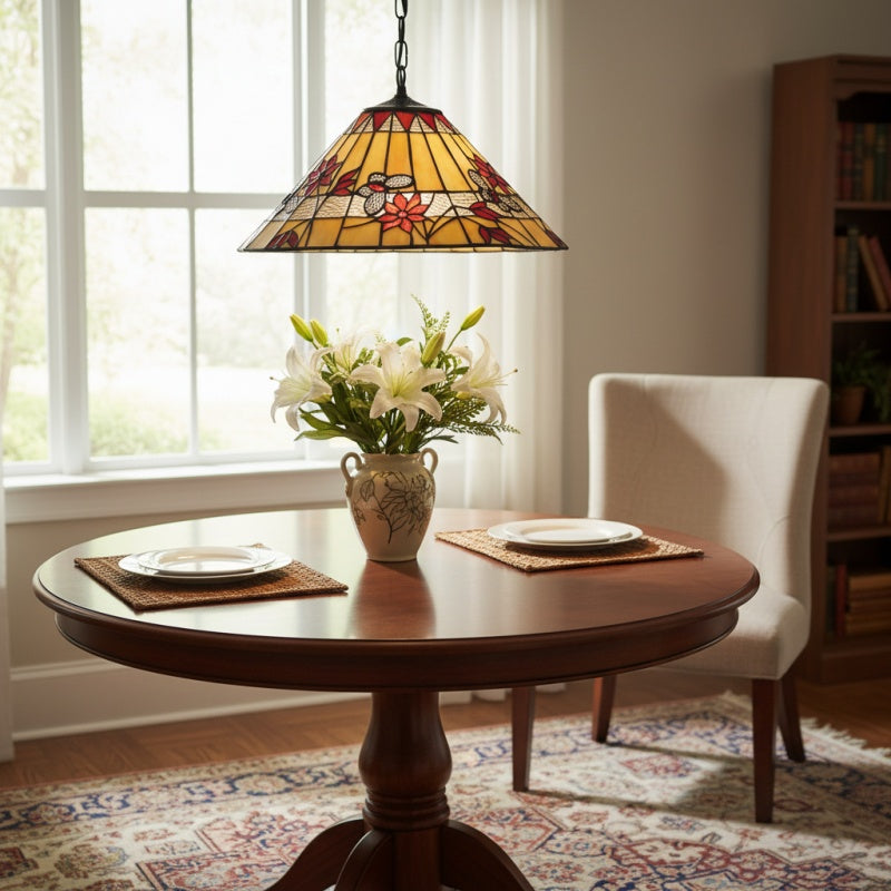 TF Butterfly Pendant Light – Stained Glass Design Hanging Lamp for Dining Hallway and Living Room