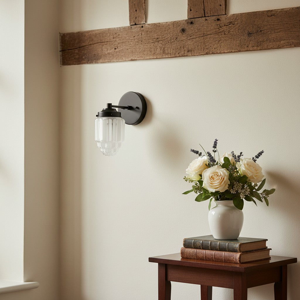 Tierlux Glass Vanity Light - Art Deco Bathroom Fixture with Skyscraper Shades