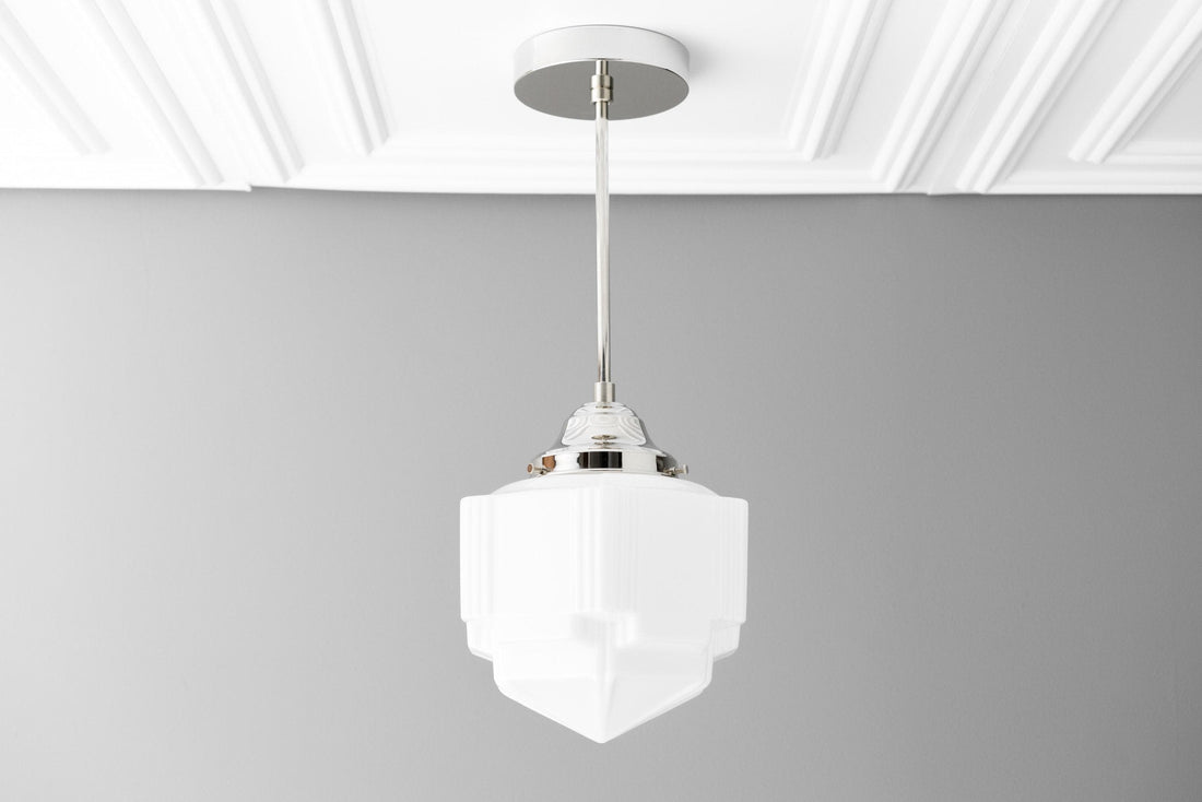 Geotower Glass Modern Pendant Light - Skyscraper Design - Brass or Black or Nickel Finish