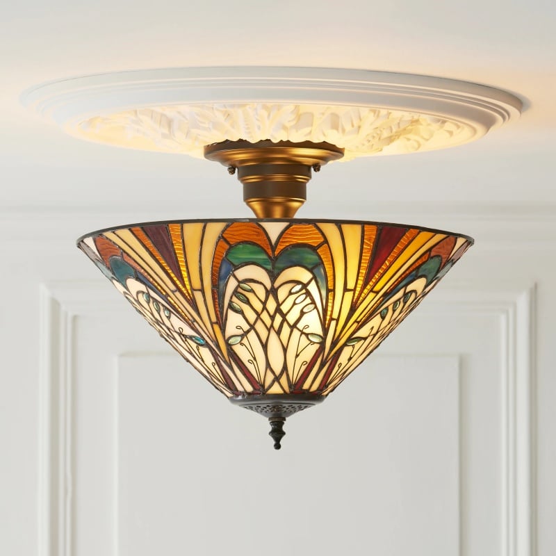 TF Hector Ceiling Light – Handcrafted Stained Glass Design Semi‑Flush or Pendant Fixture for Home