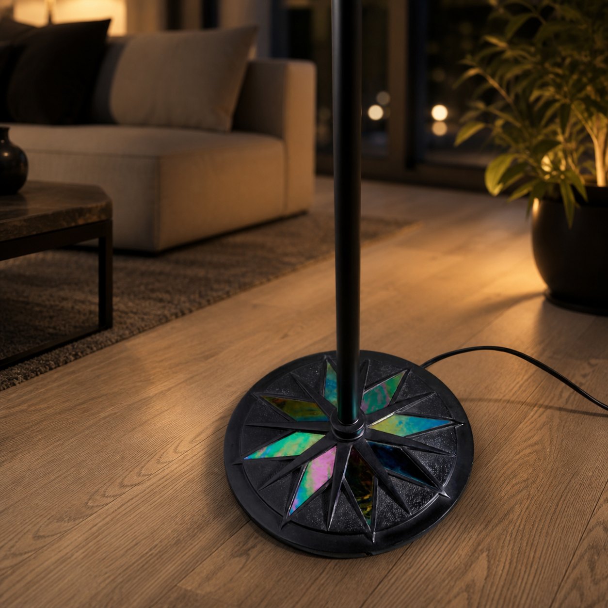 TF Dark Star Tiffany Task Floor Lamp – Art Deco Stained-Glass Floor Light for Living Room