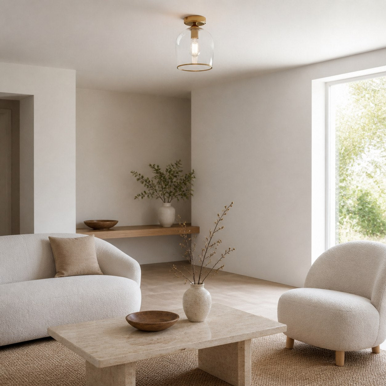 Brazara Dome Ceiling Light - Industrial Ribbed and Clear Glass for Living Room