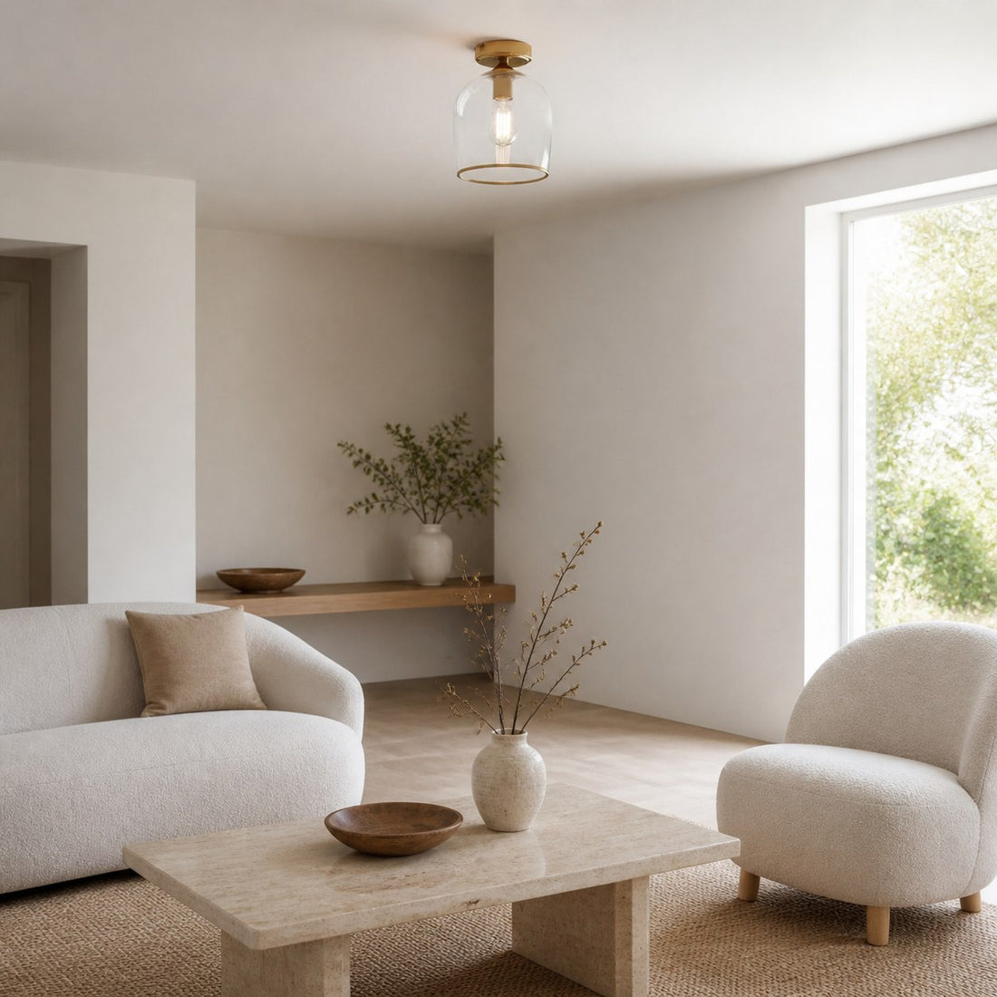 Brazara Dome Ceiling Light - Industrial Ribbed and Clear Glass for Living Room