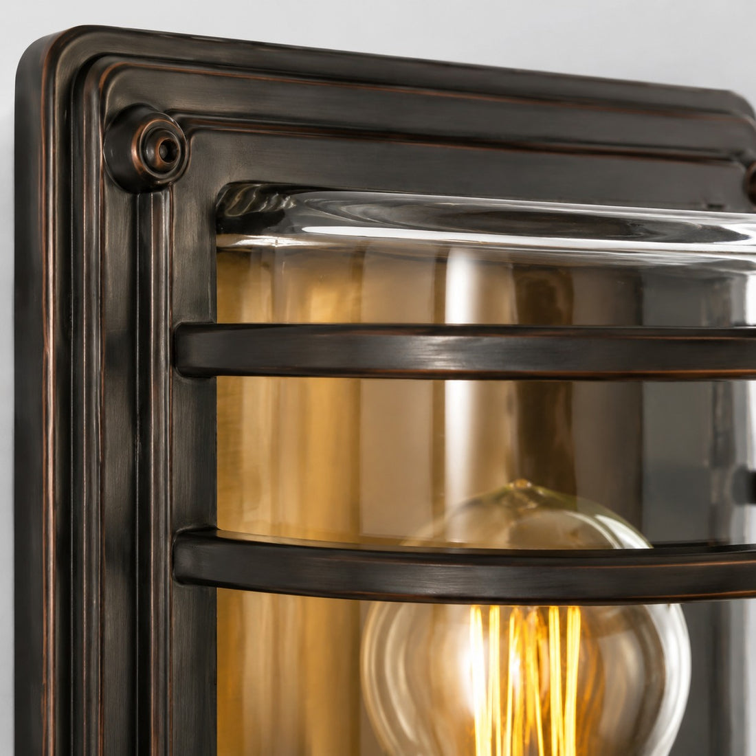 Bronze Caged Glass Modern Outdoor Wall Sconce for Porch and Entryways