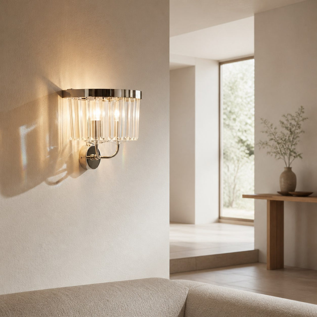 Beveline Faceted Clear Cut Glass Wall Light - Classic Metal Sconce for Hallway and Living Room