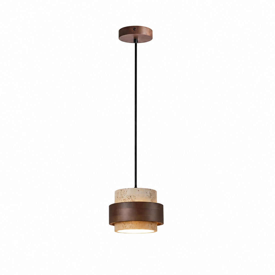 Stonel Contemporary Travertine Cylinder Pendant Lamp with Wood Frame U14