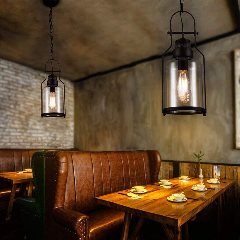 Black Bell Jar Cylinder Glass Pendant Light – Rustic Industrial Design