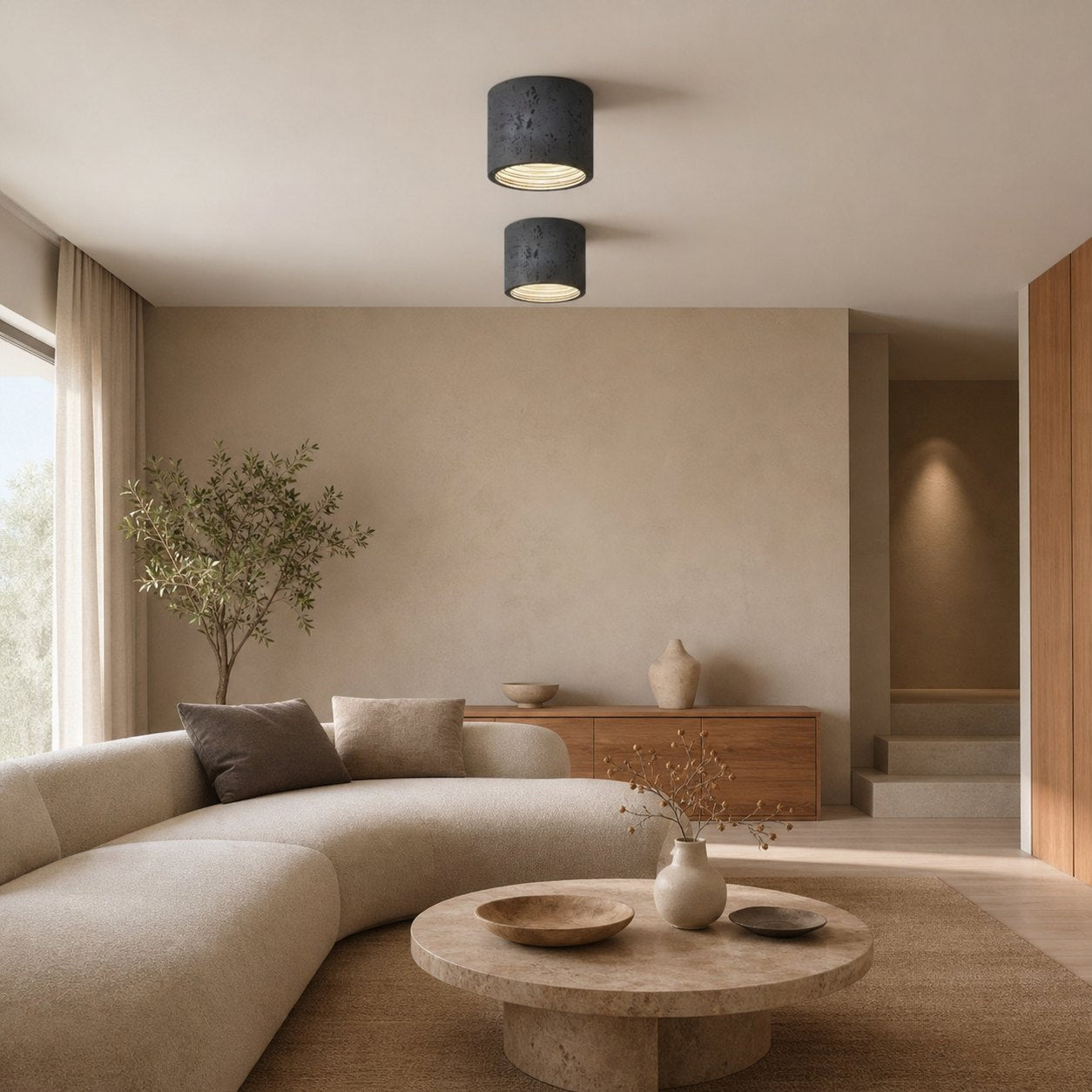 Sabiara Wabi-Sabi Cylindrical Ceiling Lamp - Soft Diffused Ceiling Fixture for Bedrooms and Living Rooms
