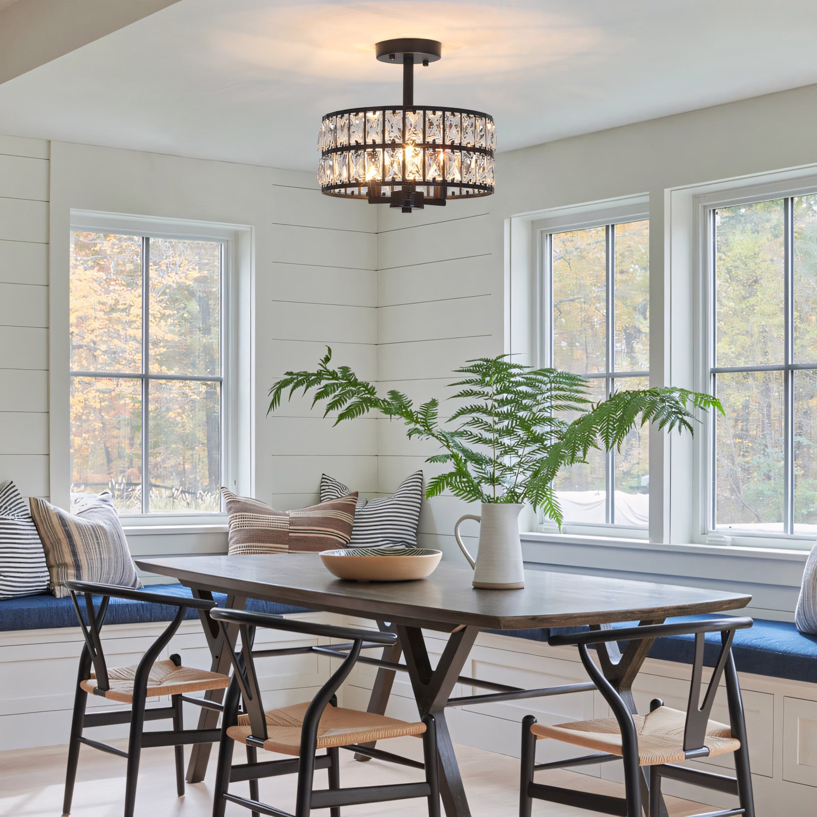 Crystal Drum Ceiling Light –  Glass Semi Flush Mount Lamp for Hallway