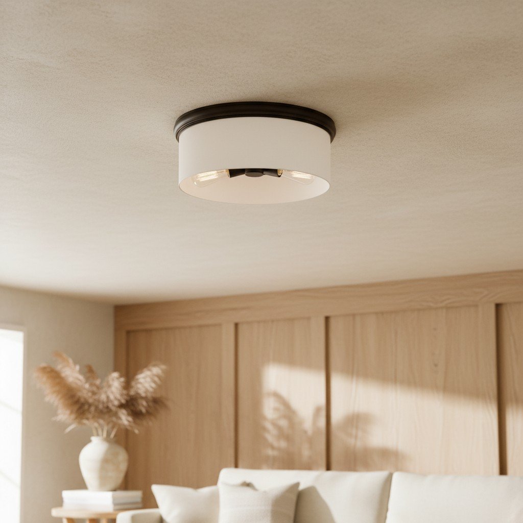 Roven Flush Mount Ceiling Lamp with Opal Glass Dome - Sleek Design for Bedroom and Living Room