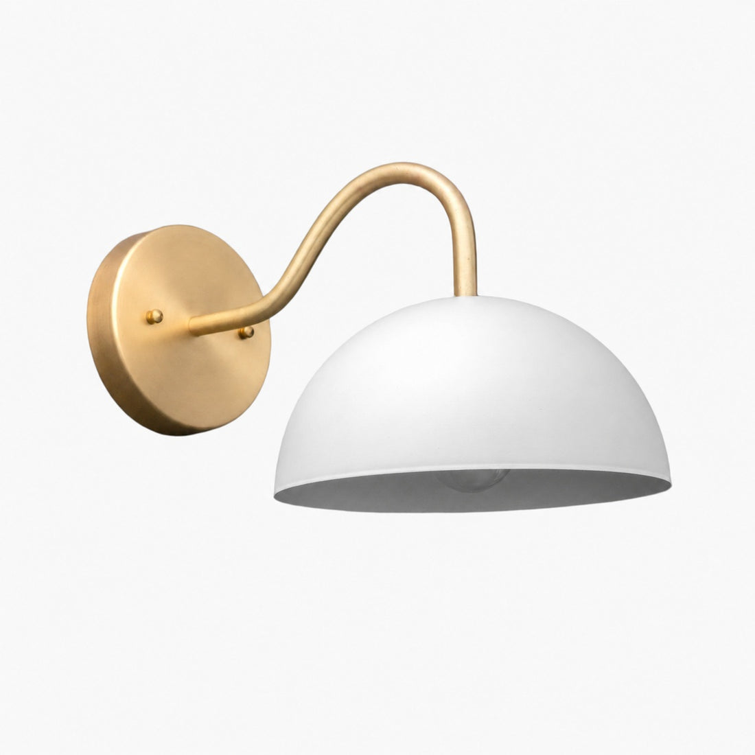 Curva Metal  Industrial Wall Sconce - Curved Brass Arm - Hammered Dome Light Fixture