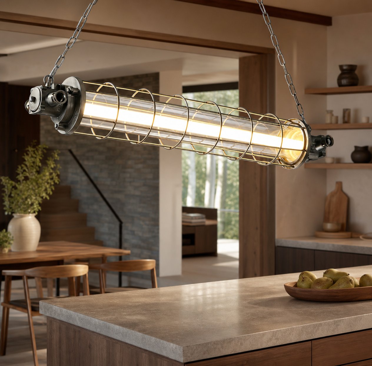 Minimalist Tube Pendant Light with Linear Silhouette for Modern Kitchen Island and Dining Lighting