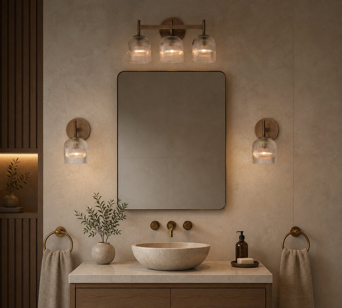 Bravira Ribbed Glass Sconce - Metal Wall Light with Clear Glass Shade