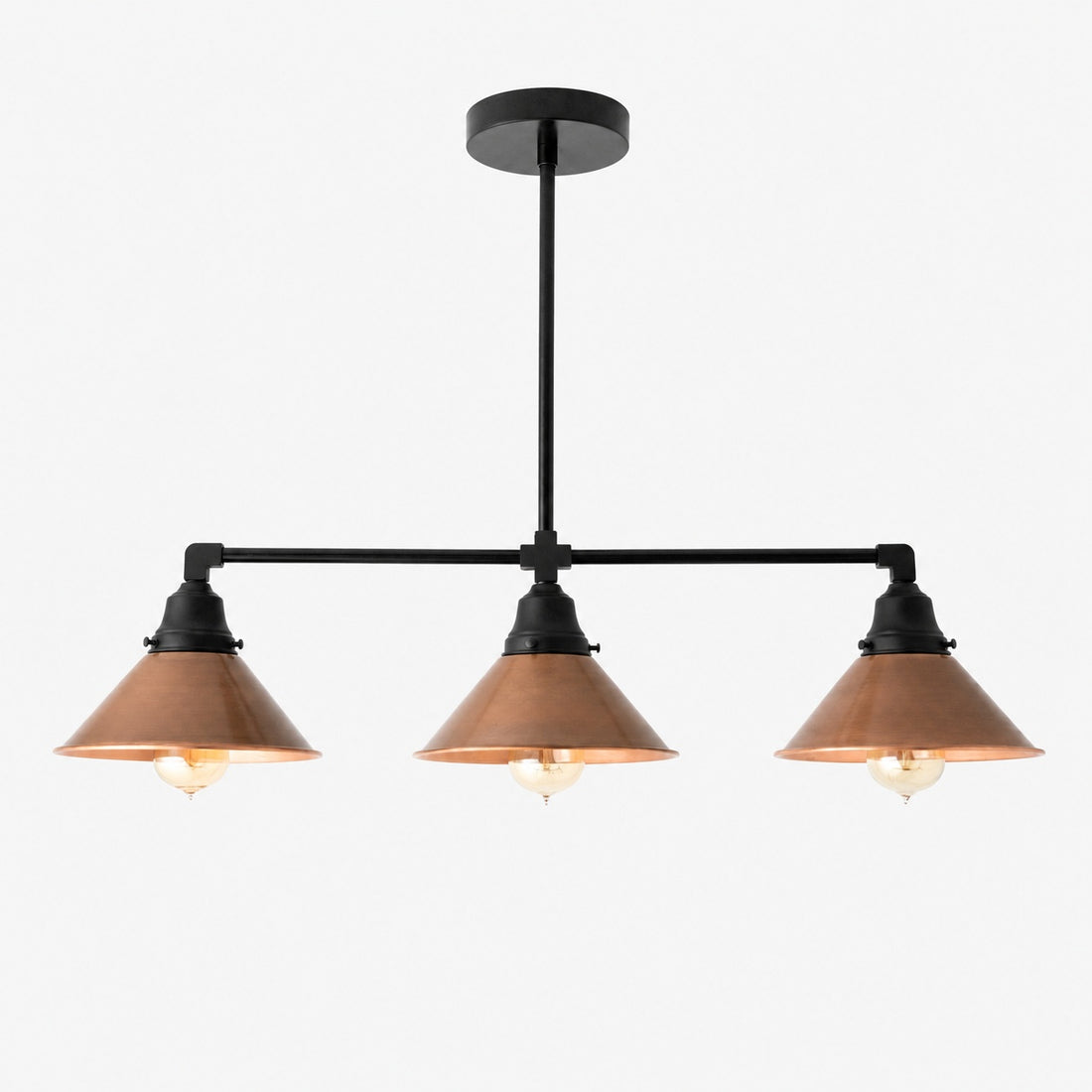 Conique Metal Hand-Aged Copper Chandelier - 3 Light Industrial Pendant - Island Lighting