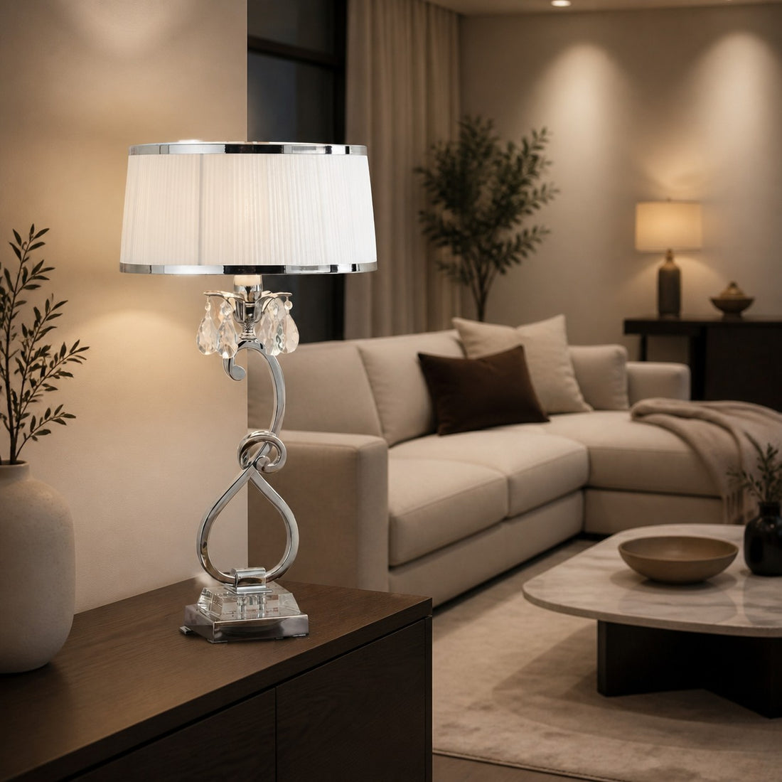 Talonis Decorative Crystal Table Lamp – Curved Metal Style for Home Interiors