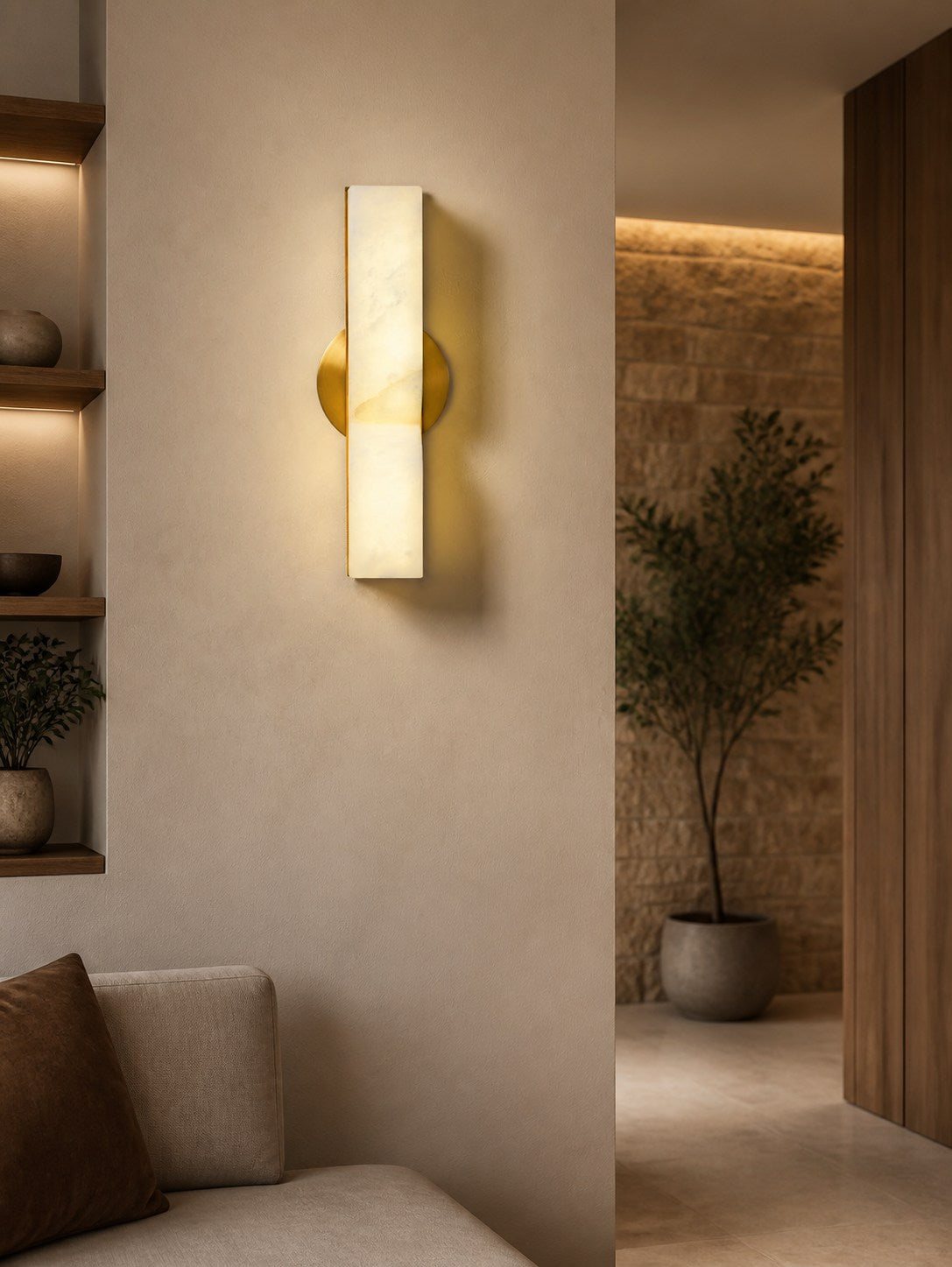 Modern Rectangular Alabaster Wall Lamp – Minimalist Sconce for Bedroom Hallway Living Room