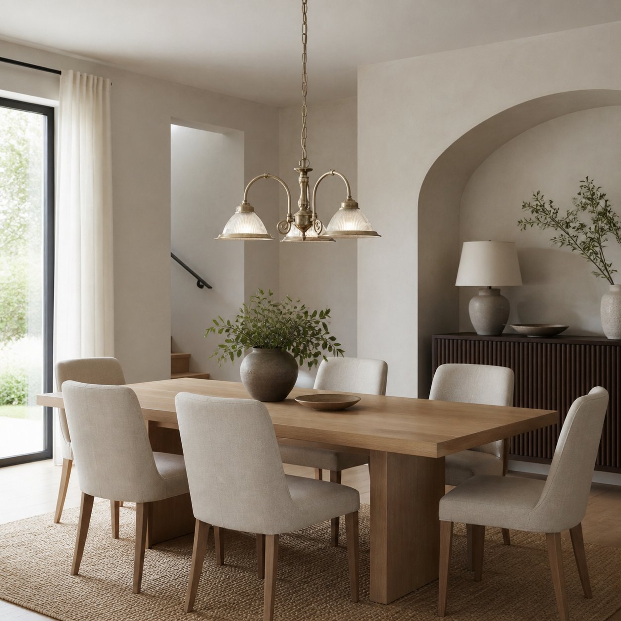 TF Vintora Ribbed Glass Pendant Light – Elegant Metal Trim for Kitchens, Dining Areas and Hallways